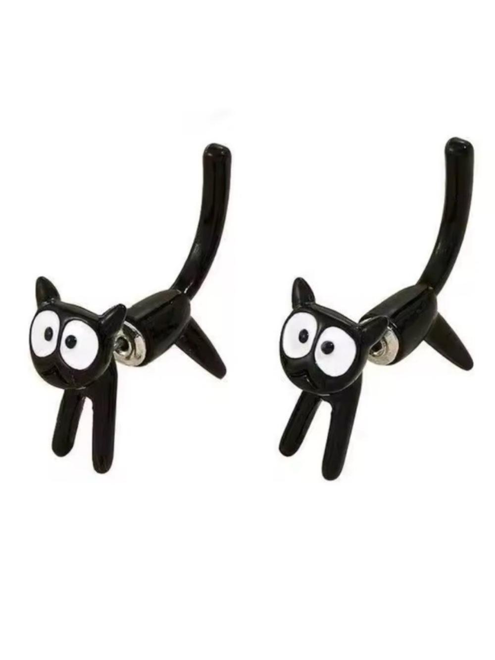 Playful Black Cat Stud Earrings - Picture 3 of 6